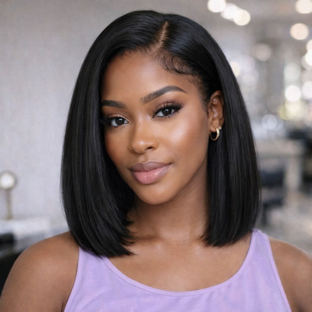 Natural Black Straight Glueless Bob (5x5 HD Lace) — Natural, Beginner-Friendly & Ready to Wear | FlexiGrip™
