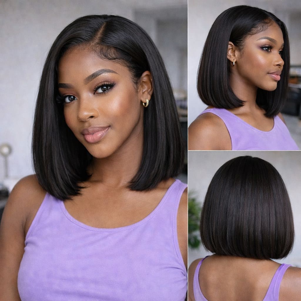 Natural Black Straight Glueless Bob (5x5 HD Lace) — Natural, Beginner-Friendly & Ready to Wear | FlexiGrip™
