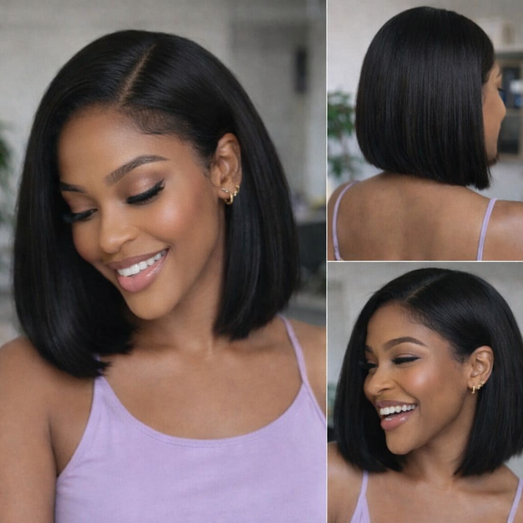 Natural Black Straight Glueless Bob Wig (13x4 HD Lace) — Natural, Beginner-Friendly & Ready to Wear | FlexiGrip™