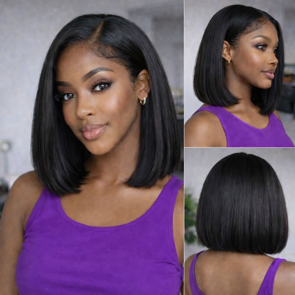 Natural Black Straight Glueless Bob Wig (13x4 HD Lace) — Natural, Beginner-Friendly & Ready to Wear | FlexiGrip™