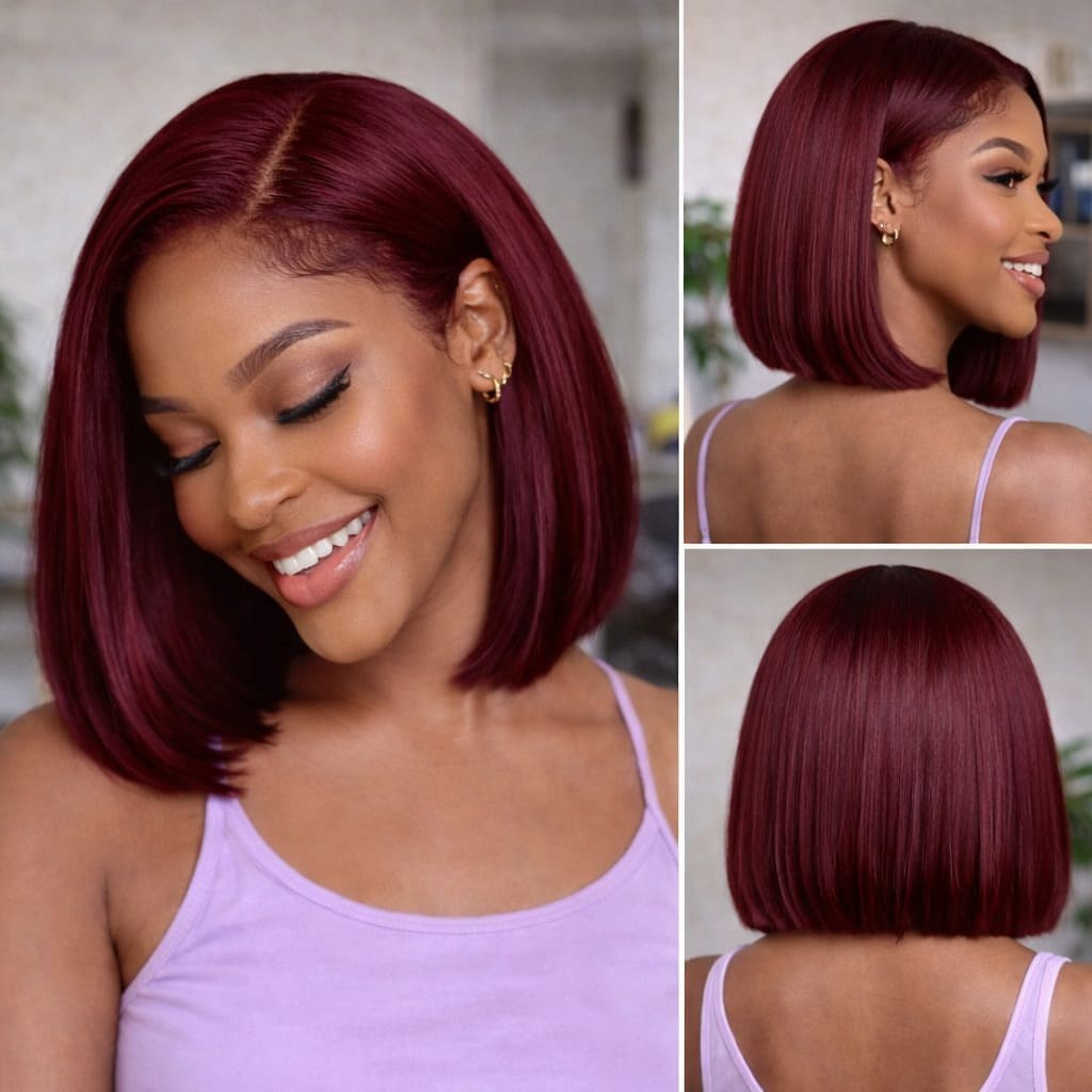 99J Burgundy 5x5 HD Lace Glueless Bob Wig | FlexiGrip™
