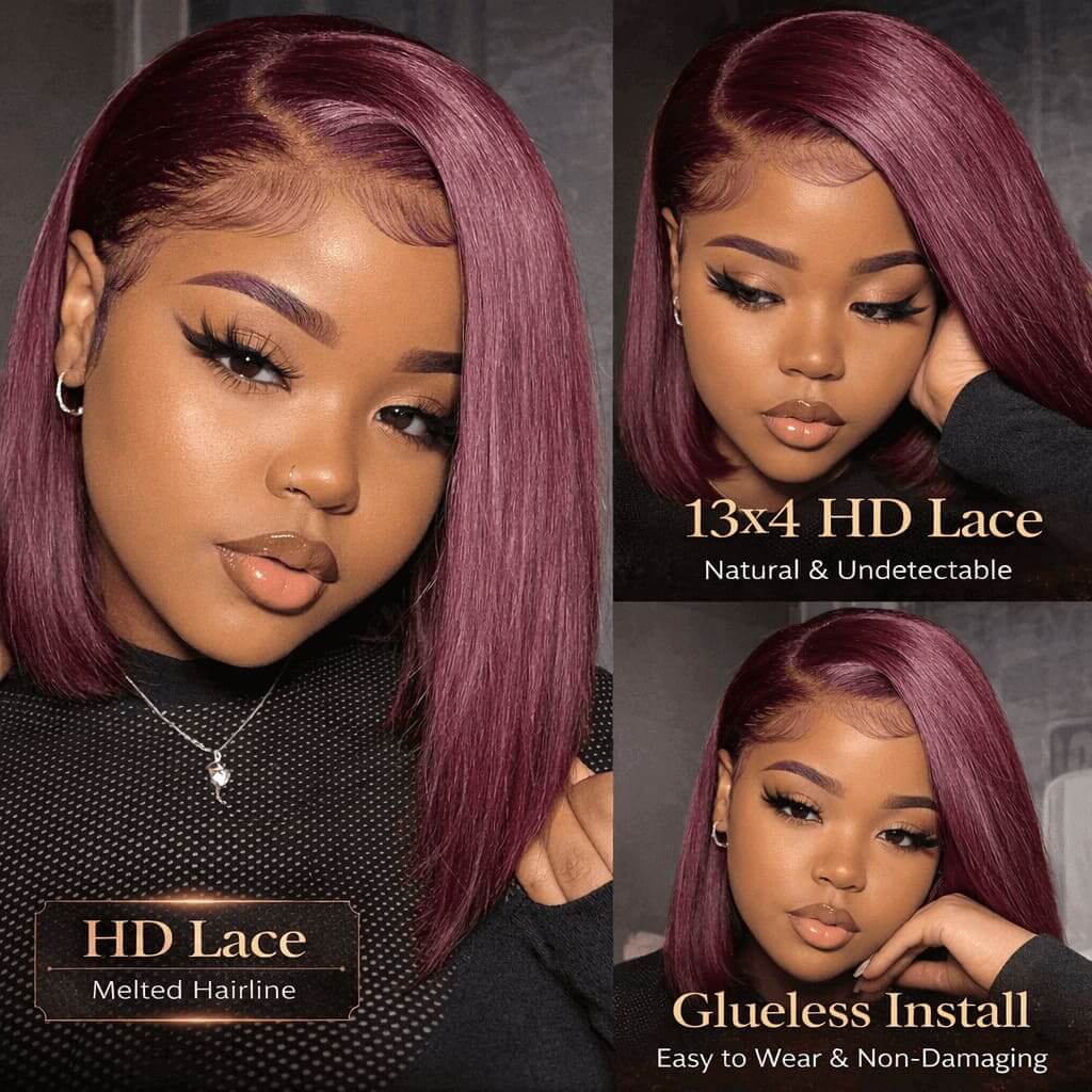 99J Burgundy 5x5 HD Lace Glueless Bob Wig | FlexiGrip™