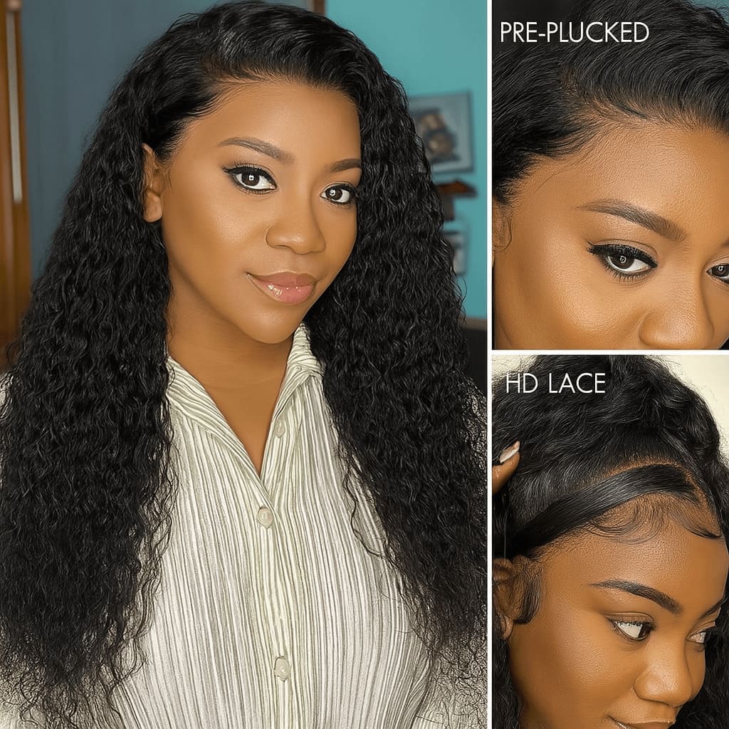 Natural Black 13x4 HD Lace Water Wave Wig — Glueless Raw Remy Hair