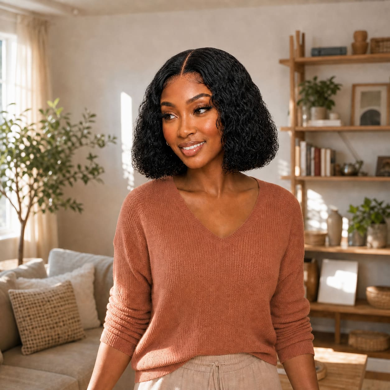 Natural Black Water Wave Bob Wig