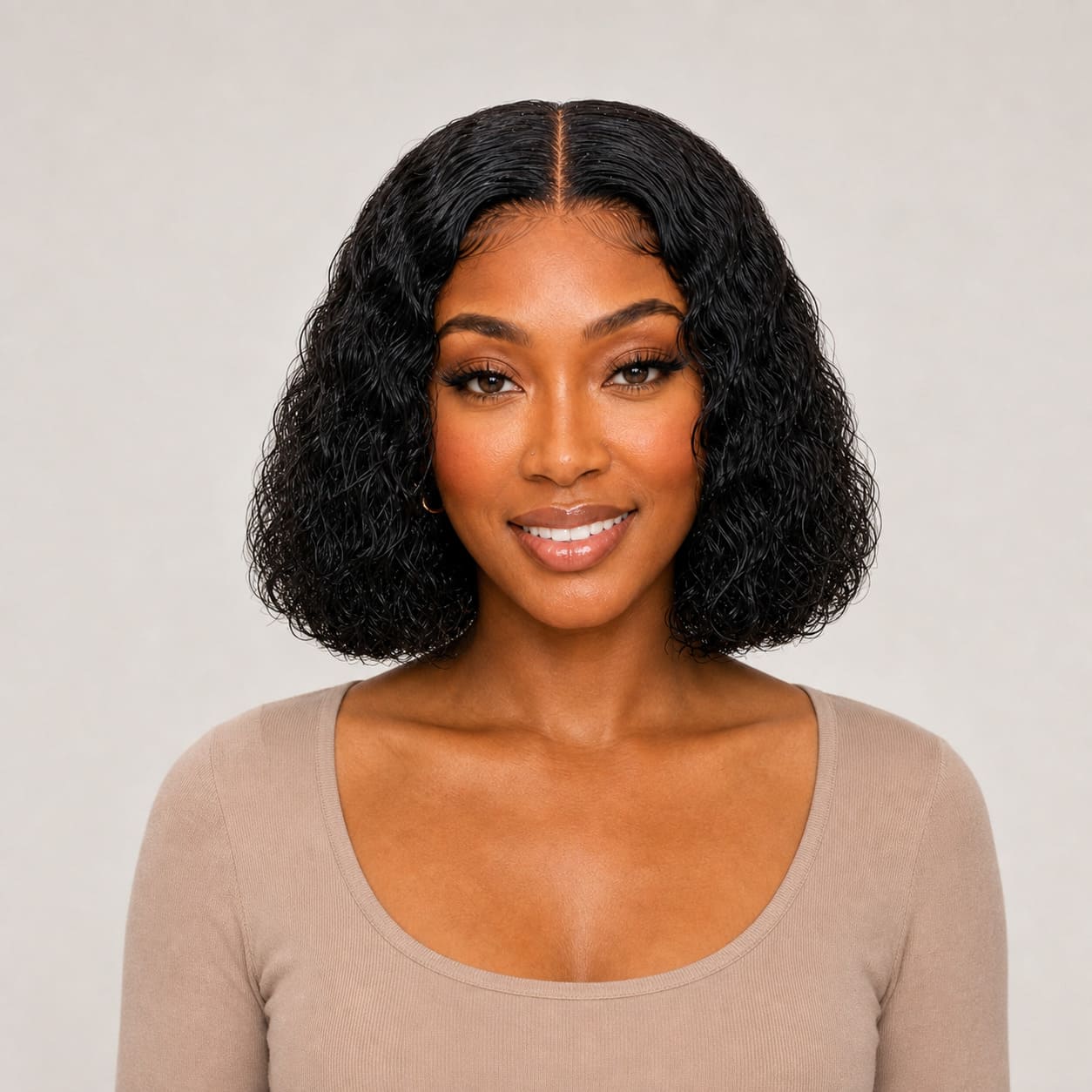 Natural Black Water Wave Bob Wig | Middle Part Glueless HD Lace Human Hair | Pre-Cut Ready to Wear