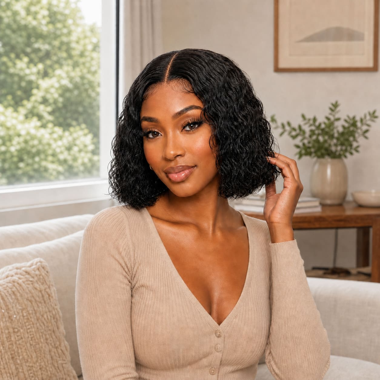 Natural Black Water Wave Bob Wig