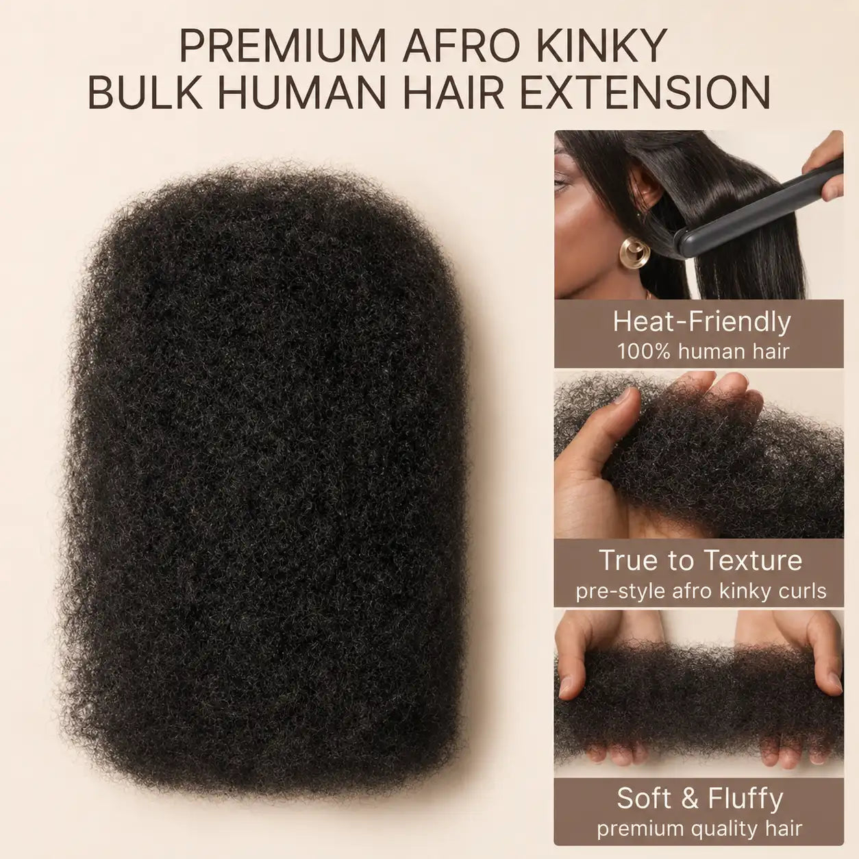 Afro Kinky Bulk Human Hair – Soft Natural Look, Easy Install, Beginner Friendly