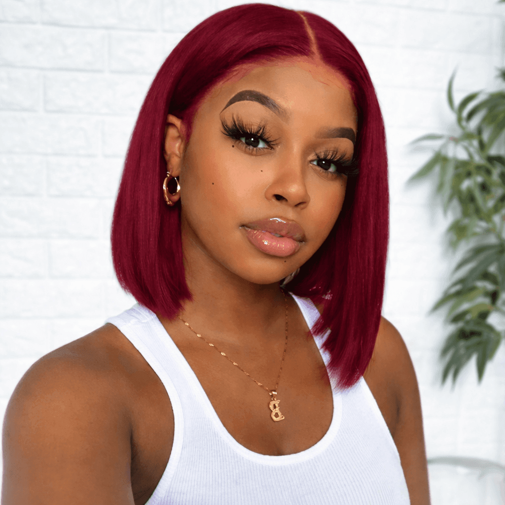 Brazilian 100% Virgin Human Hair Straight Bob 99J 13x4 Lace Front Wigs for Black Women