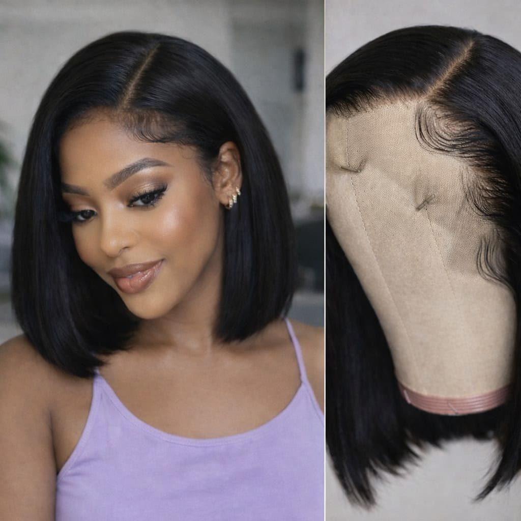Natural Black Straight Glueless Bob Wig (13x4 HD Lace) — Natural, Beginner-Friendly & Ready to Wear | FlexiGrip™