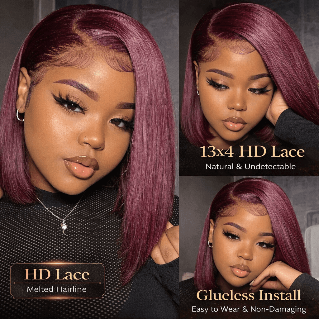 Brazilian 100% Virgin Human Hair Straight Bob 99J 13x6 Lace Front Wigs for Black Women