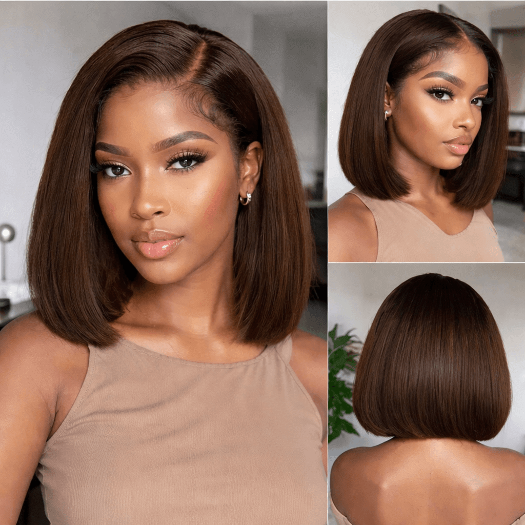 #4 Dark Brown 13x6 HD Lace Frontal Bob Wig 190%/210% Density 100% Virgin Human Hair