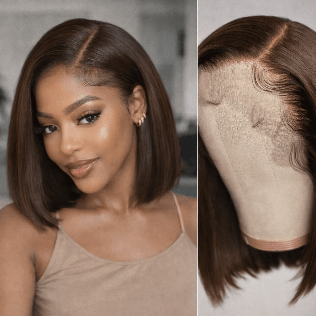 Super Full 210% Density 13x4 HD Lace Frontal Bob Wig - #4 Dark Brown 100% Virgin Human Hair
