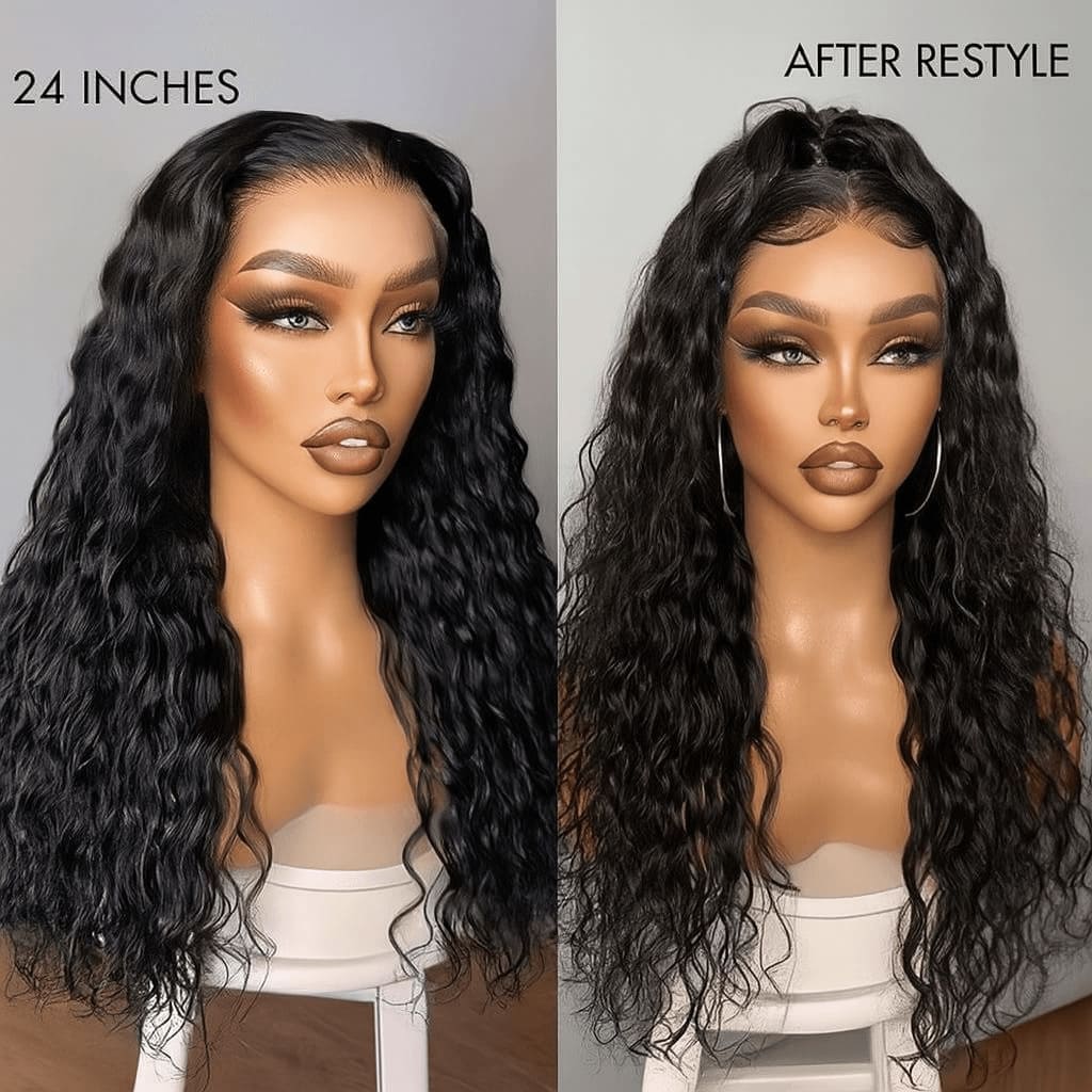 Natural Black 13x4 HD Lace Water Wave Wig — Glueless Raw Remy Hair
