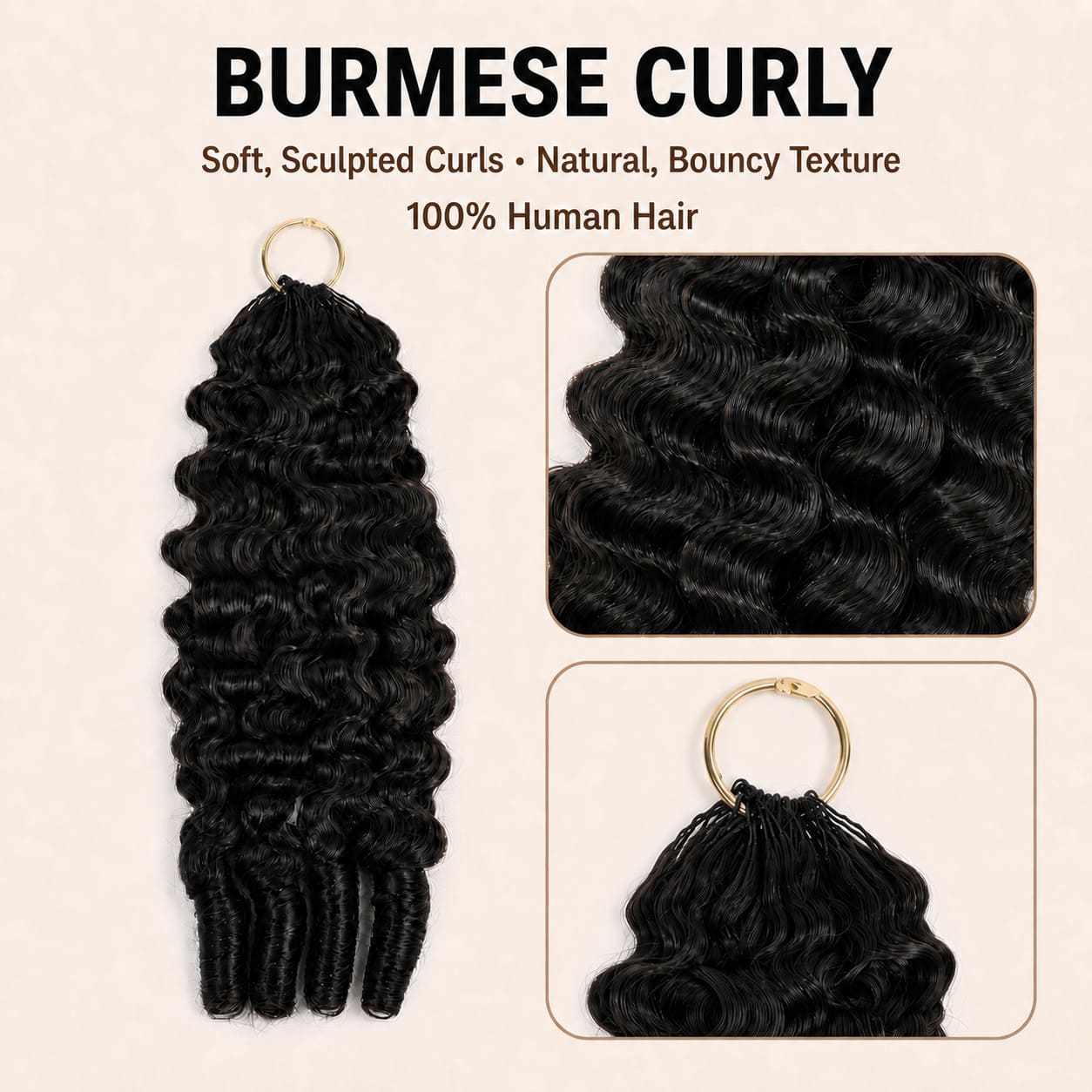 Burmese Curly Feather Crochet Human Hair Extensions
