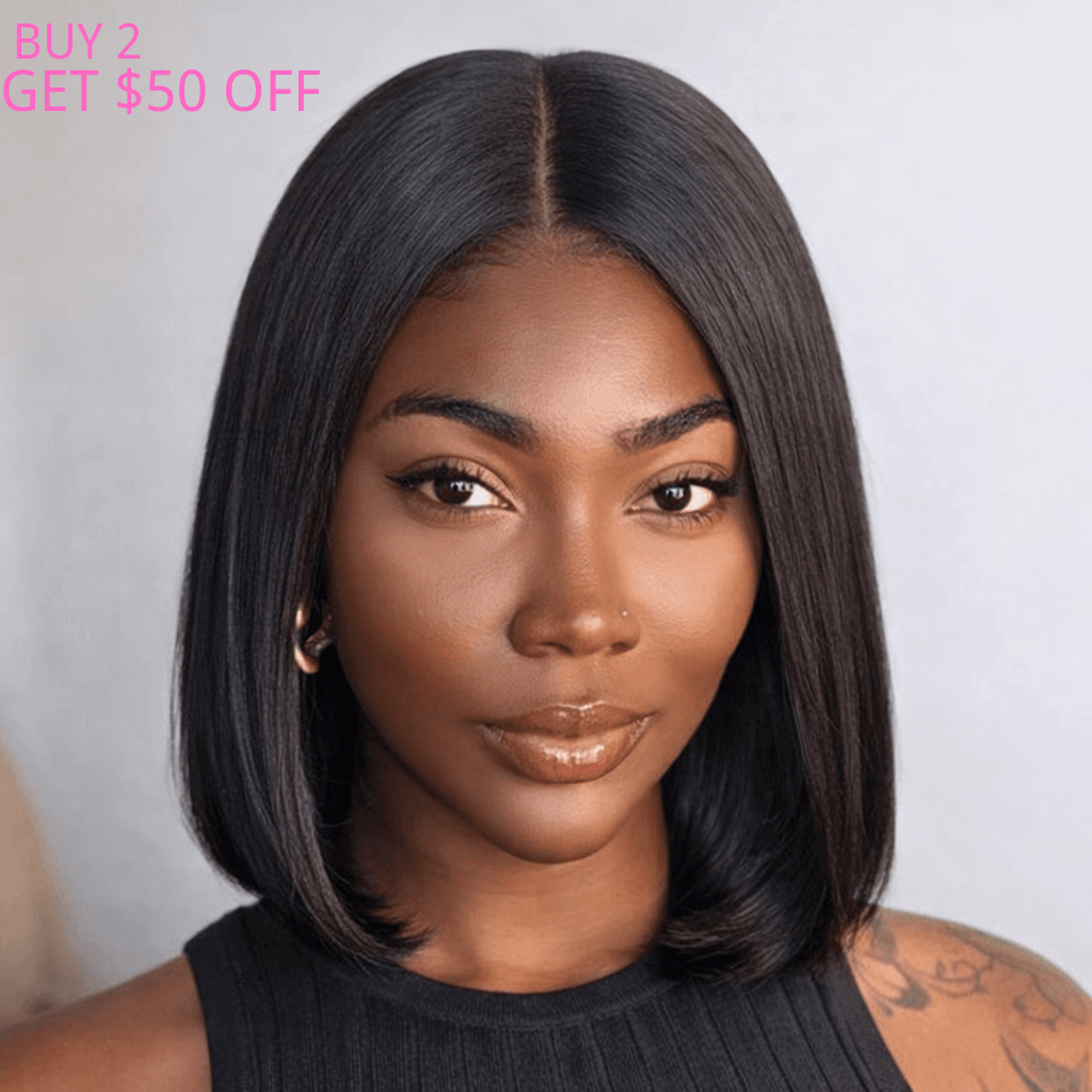 100% VIRGIN HUMAN HAIR STRAIGHT BOB 5X5 HD LACE FRONT WIG - PRE-CUT & GLUELESS