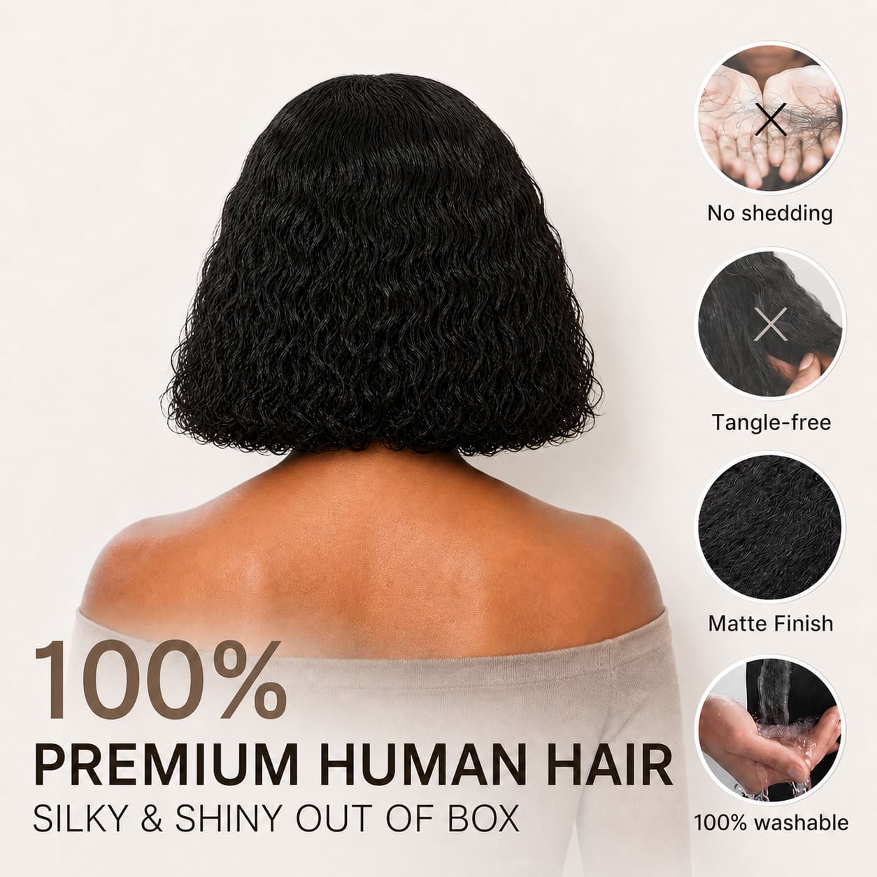 Natural Black Water Wave Bob Wig