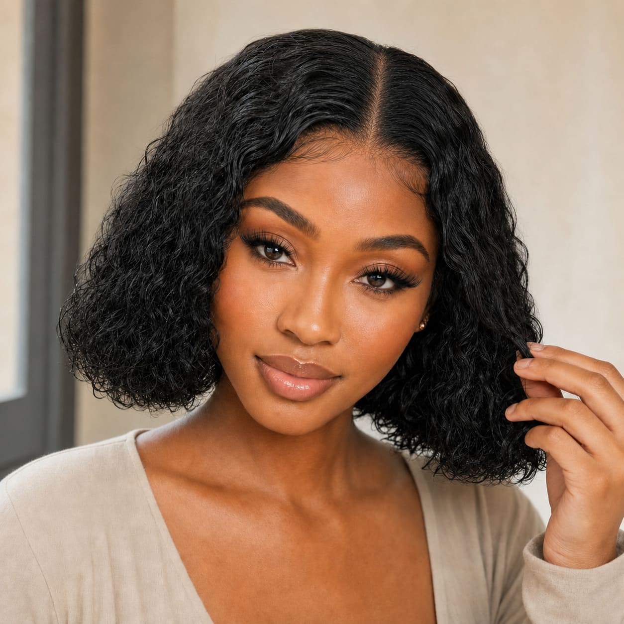 Natural Black Water Wave Bob Wig