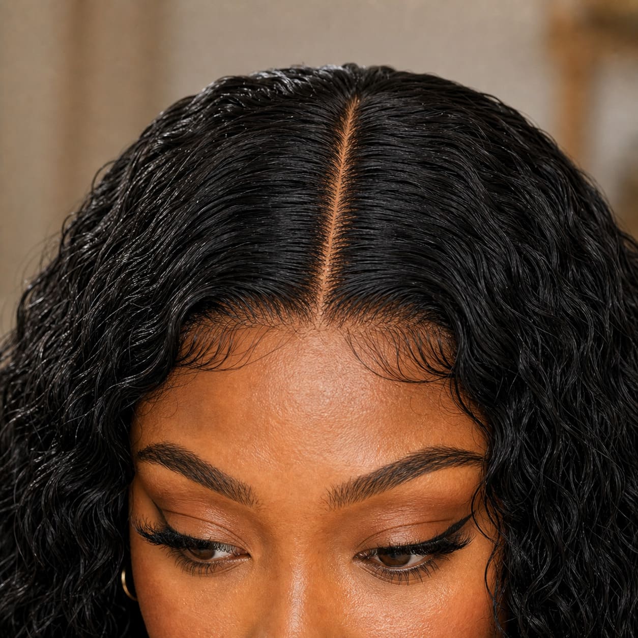 Natural Black Water Wave Bob Wig | Middle Part Glueless HD Lace Human Hair | Pre-Cut Ready to Wear
