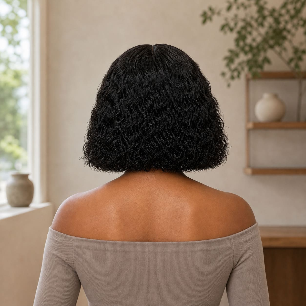 Natural Black Water Wave Bob Wig