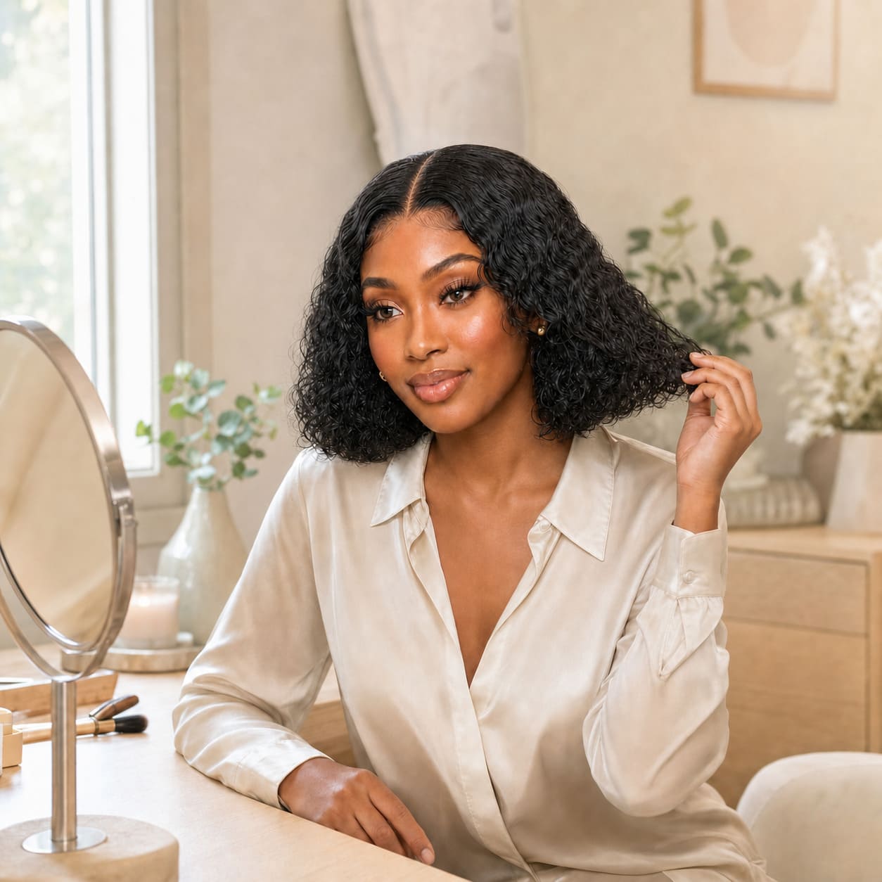 Natural Black Water Wave Bob Wig