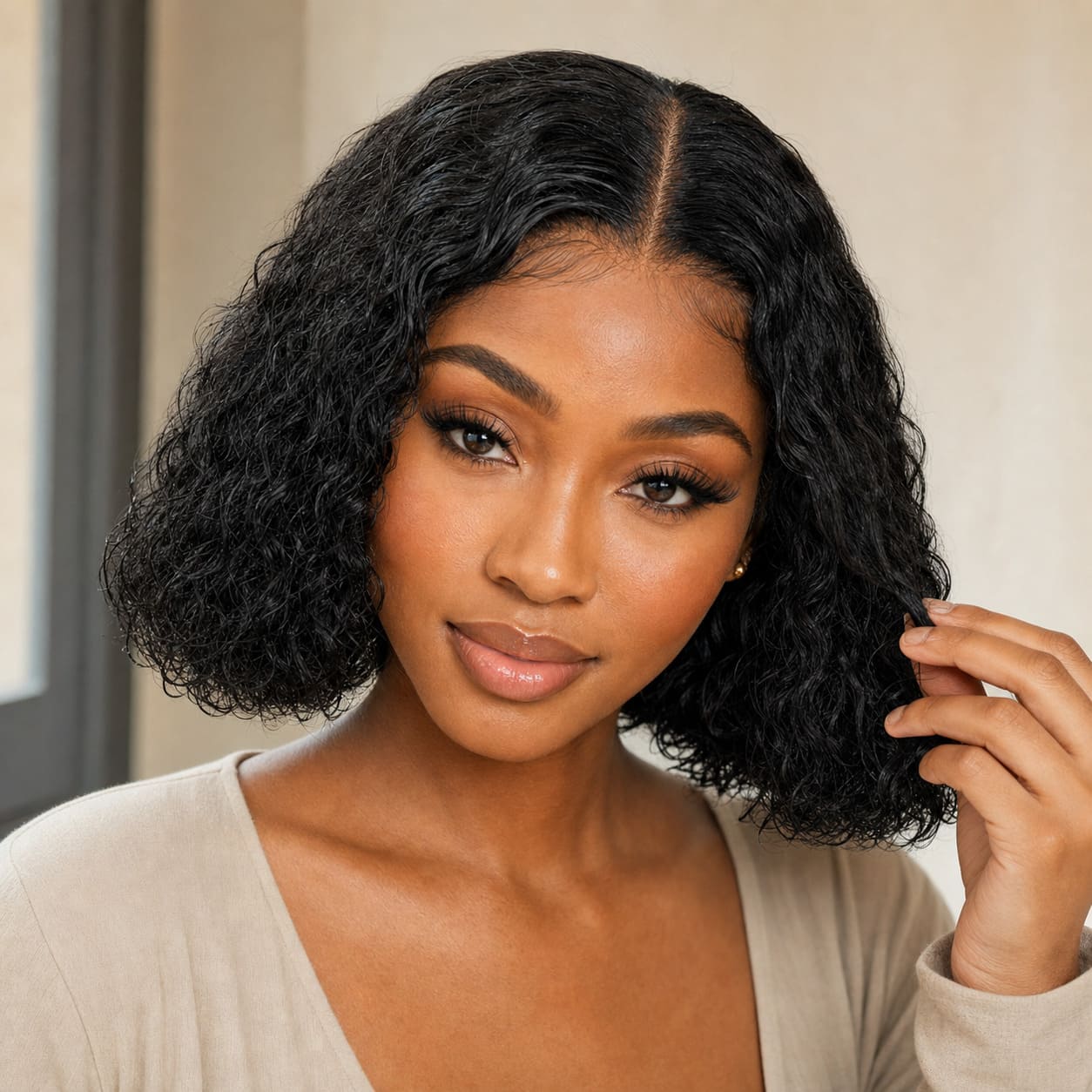 Natural Black Water Wave Bob Wig