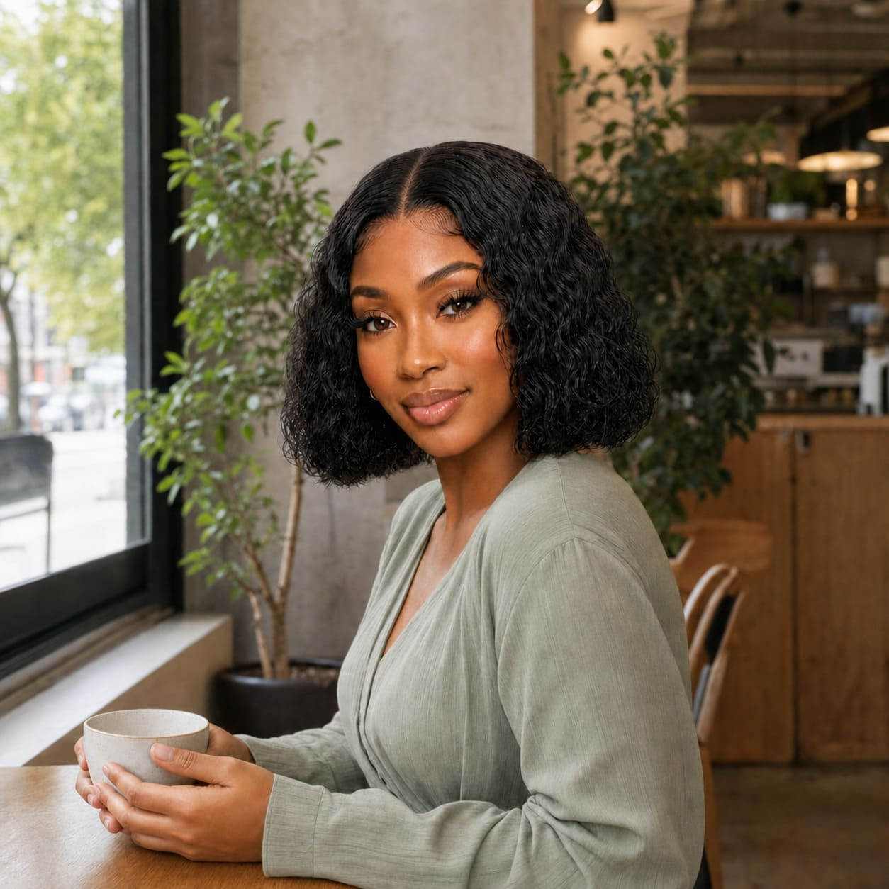 Natural Black Water Wave Bob Wig
