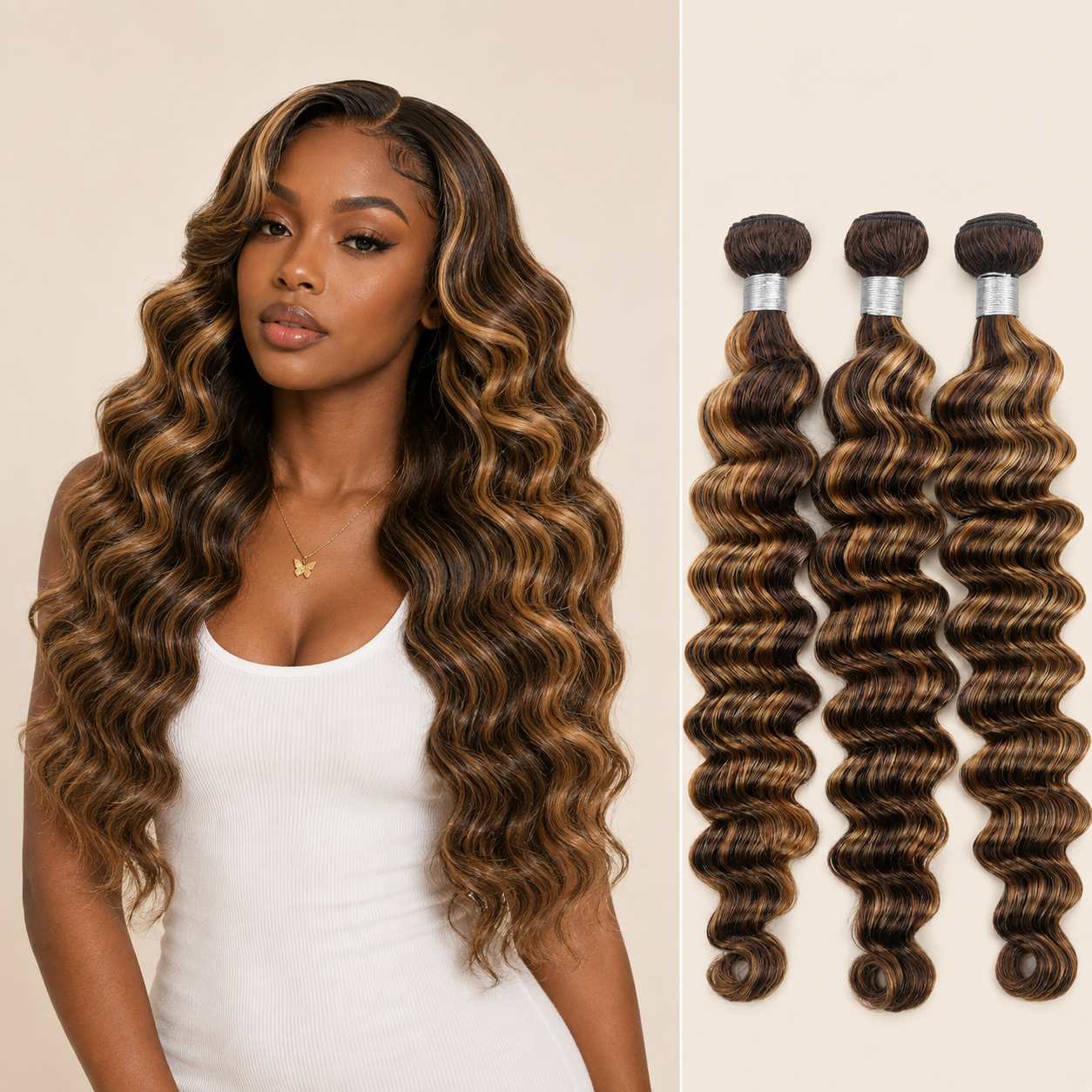 P4/27 Highlight Human Hair Bundles – Brown & Honey Blonde