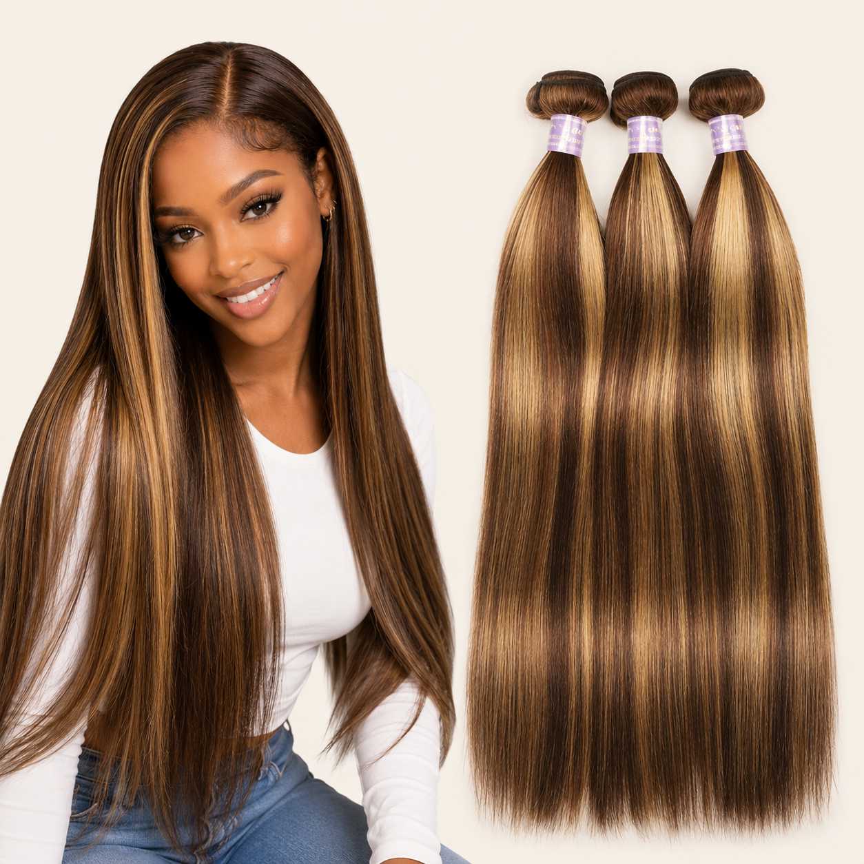 P4/27 Highlight Human Hair Bundles – Brown & Honey Blonde